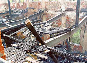 An abandoned factory destroyed by a fire in Industrial Area, Phase I, of Chandigarh on Wednesday. 