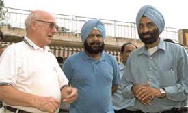 Commonwealth Games Federation Evaluation Commission chairman Richard McColgan inspects the Ferozeshah Kotla cricket stadium along with Indian Olympic Association secretary-general Randhir Singh and Delhi and District Cricket Association joint secretary Dr S S Sareen