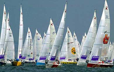 Yachts sail at the start of the Afflelou-Le Figaro first stage yacht race near Getxo in northern Spain 