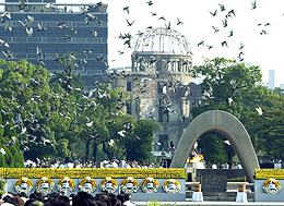 Doves are released into the sky to highlight the 58th anniversary of the world�s first atomic bombing