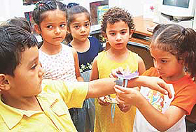 Students of Strawberry Fields use craft to express their myriad feelings on the theme of Raksha Bandhan in Sector 24 on Friday.