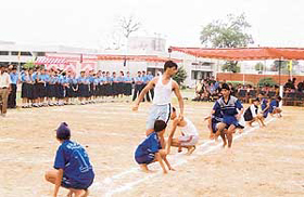 A kho-kho match in progress at BCM School, Kitchlu Nagar, Ludhiana.