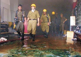 Goods worth lakhs of rupees were gutted in a fire which broke out in a showroom of readymade clothes and shoes in F-Block in Connaught Place on Friday morning. No loss of life was reported in the fire which broke out at 10.30 am. It took 18 fire-fighters two hours to douse the blaze. A short circuit is being blamed for the mishap