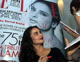 Bollywood actress Rekha at the unveiling function of the special issue of 'ELLE' magazine