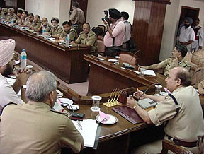 The Punjab DGP, Mr A.A. Siddiqui, presides over a meeting of the top brass of the Punjab Police in Chandigarh