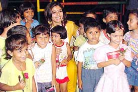 Bollywood actress and Ambassador of Peace and Harmony Raveena Tandon spends time with children of Save our Soul
