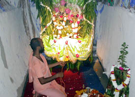 A view of the idols of Lord Krishna and Radha on a "jhoola"