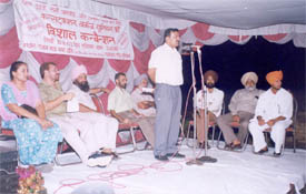 Mr D.P. Mour, president of the PAU Workers Union, addresses workers