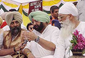 Punjab Chief Minister  Amarinder Singh at a Congress conference at Baba Bakala