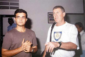 Indian captain Saurav Ganguly and coach John Wright at the conditioning camp which began in Bangalore