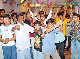 Inmates of Model Burail Jail dance at a cultural programme organised on the jail premises to celebrate Independence Day on Friday