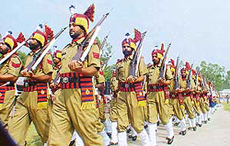 A contingent of Punjab Police during a march past in Ludhiana on Friday.