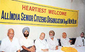 Senior citizens celebrate Independence Day at a function organised at Sita Mandir, Daresi, Ludhiana, on Friday. 
