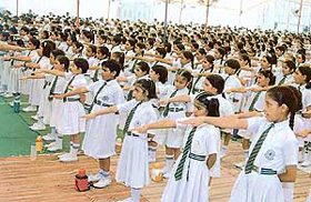 Students of Greenland Public School take oath to preserve national integrity at the school in Ludhiana on Friday.