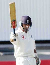 England's Nasser Hussain celebrates his 100 in the third Test match 