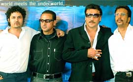 Director Kaizad Gustad and actors Gulshan Grover, Jackie Shroff and Jaaved Jaaferi pose for photographers