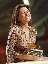 Canadian pop singer Shania Twain poses with the German music award