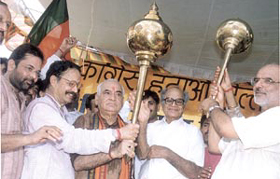 BJP leaders at the launch of the Parivartan Yatra in the Capital on Sunday.