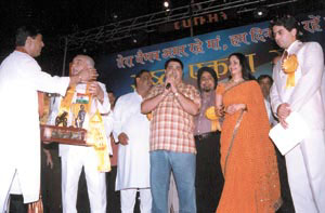 Film stars and cricketers honoured for spreading the message of national integrity during a function at Talkatora Stadium in the Capital