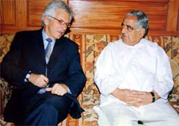 Jammu and Kashmir Chief Minister Mufti Mohammad Sayeed talks to Richter Heimoh