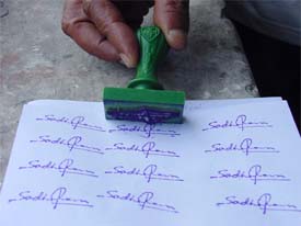 A stamp bearing the signatures of Mr Sodhi Ram, Controller of Examinations, Panjab University, is available with some students