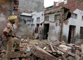 The scene of a cylinder blast at Kashmir Nagar in Ludhiana 