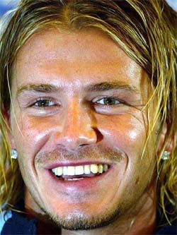 Real Madrid�s David Beckham smiles during a press conference at Maldon, England