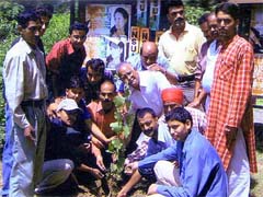 Congressmen plant saplings to observe the birth anniversary of late Prime Minister Rajiv Gandhi at Sujanpur Tihra in Hamirpur district