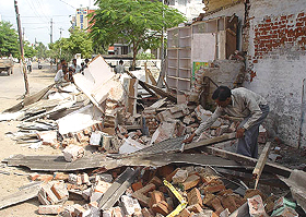Shops demolished at the Sadar area in Ambala 