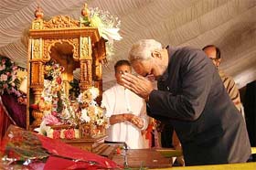 Gujarat Chief Minister Narendra Modi prays on the occasion of Janamashtmi