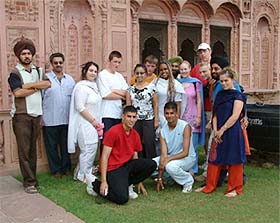 Students from Derby, along with their teachers, in front of the Rural History Museum, Punjab Agricultural University, Ludhiana
