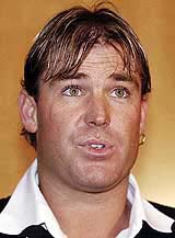 Banned Australian cricketer Shane Warne makes a statement to the media