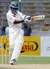 Bangladesh batsman Habibul Bashar pulls Pakistani pacer Shoaib Akhtar