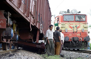 The goods train that derailed near Ambala Cantt. railway station on Sunday