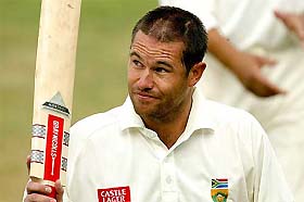 South Africa's Andrew Hall acknowledges the spectators� applause after scoring 99 not out 