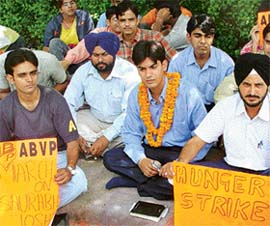 One of the ongoing series of protests by the Akhil Bharatiya Vidyarthi Parishad at Panjab University