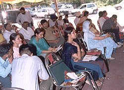 Students await their turn for counselling on the PTU campus at Jalandhar.