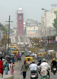 A view of the congested GT road from the Jagraon bridge