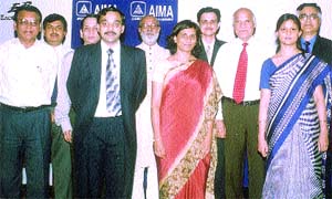 The BPCL (Mumbai) team that won the 29th National Competition for Young Managers, organised by the AIMA, with jury members