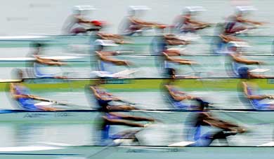 India, Serbia, France, China and Japan participate in the semi-final of the men's lightweight team rowing event