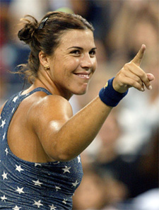 Jennifer Capriati of the US points to the crowd 