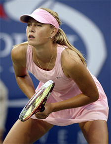 Maria Sharapova of Russia waits for a serve from Virginia Ruano Pascual of Spain