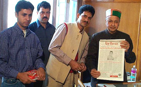 Himachal Pradesh Chief Minister Virbhadra Singh releases the first edition of the new weekly magazine 'Priya Himachal'