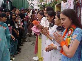 Girls canvass on the eve of students� bodies elections at RKMV College in Shimla 