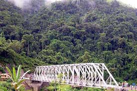 The newly built steel girder bridge over Tuivai river between Sinzawl and Khawkawn village of Manipur and Mizoram