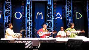 Sarod maestro Ustad Amjad Ali Khan and his son Amaan Ali Bangash perform at Fort Canning Park main stage in Singapore 