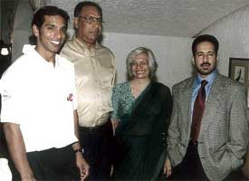 Ritwik Bhattacharya poses with his parents at a Press meet
