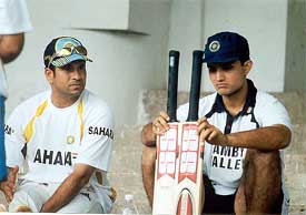 Sachin Tendulkar and Saurav Ganguly at the preparatory camp in Bangalore 