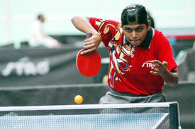 India's Moushmi Paul in action at the 9th Asian Junior Table Tennis championships in Hyderabad 