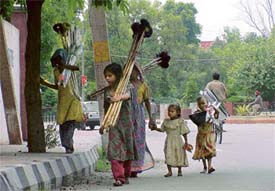 Rajkumari with small children on a Ludhiana road